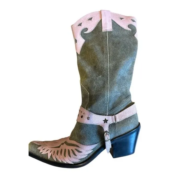 Mia Pink Harness Suede Women’s Cowboy Boots Size 8.5