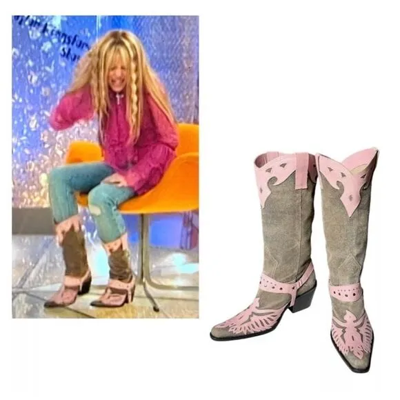 Mia Pink Harness Suede Women’s Cowboy Boots Size 8.5