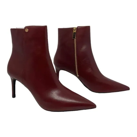 Michael Kors Alina Stiletto 80mm Ankle Boots Burgundy Size 8.5 NWT $255 MSRP