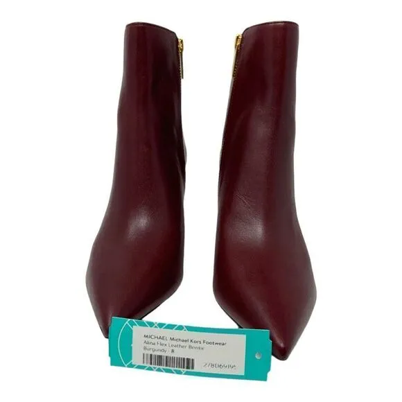 Michael Kors Alina Stiletto 80mm Ankle Boots Burgundy Size 8.5 NWT $255 MSRP