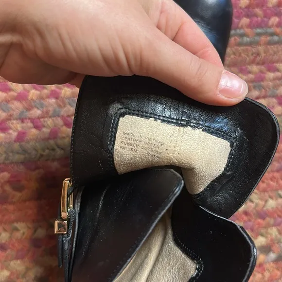 MICHAEL KORS ARLEY BLACK LEATHER GOLD ANKLE RIDING BOOTS