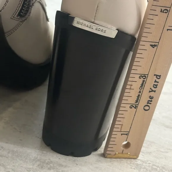Michael Kors Bastian Chunky Heel Leather Combat Boots, Size 8.5, Off-White