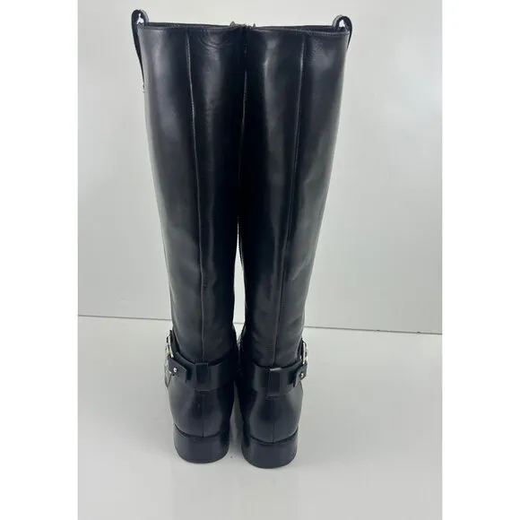 Michael Kors Black MK Silver Logo Riding Boots Size 8.5 M