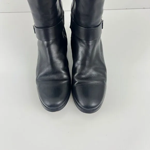 Michael Kors Black MK Silver Logo Riding Boots Size 8.5 M