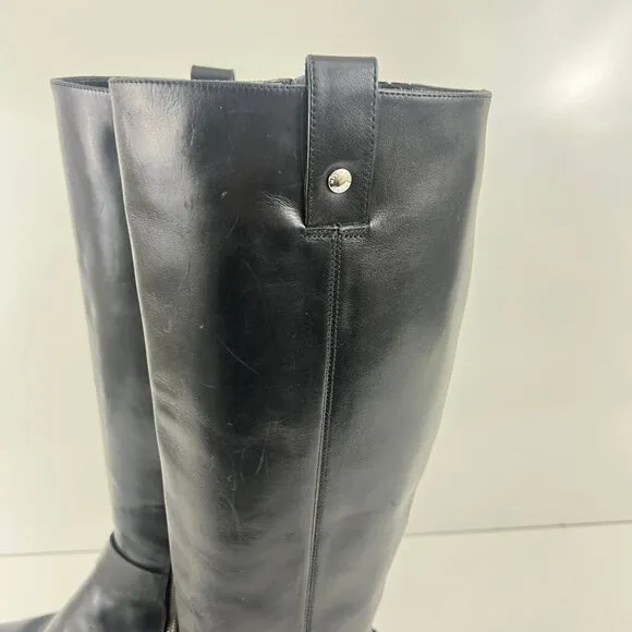 Michael Kors Black MK Silver Logo Riding Boots Size 8.5 M