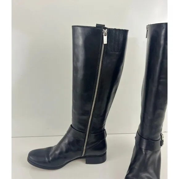 Michael Kors Black MK Silver Logo Riding Boots Size 8.5 M