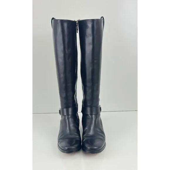 Michael Kors Black MK Silver Logo Riding Boots Size 8.5 M