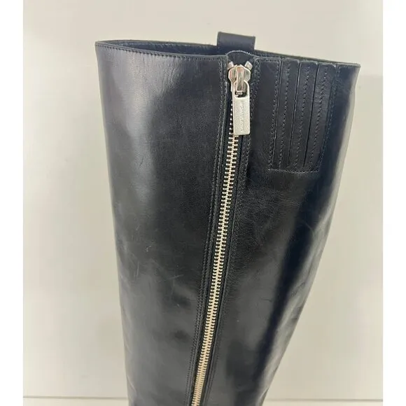 Michael Kors Black MK Silver Logo Riding Boots Size 8.5 M