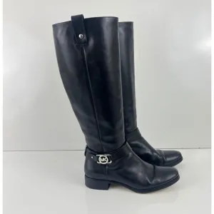 Michael Kors Black MK Silver Logo Riding Boots Size 8.5 M