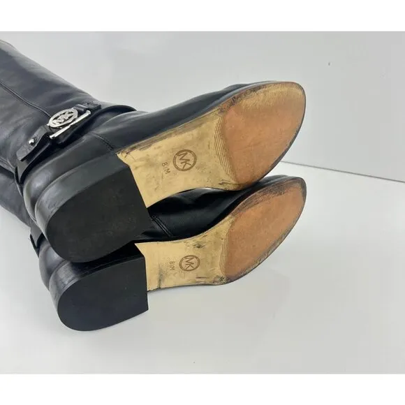 Michael Kors Black MK Silver Logo Riding Boots Size 8.5 M