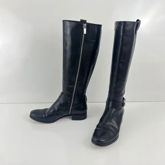 Michael Kors Black MK Silver Logo Riding Boots Size 8.5 M