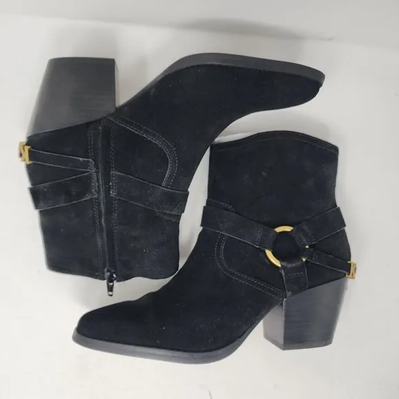 Michael Kors Boots Womens 6.5 Black Goldie Suede Western Logo Spell Out Booties