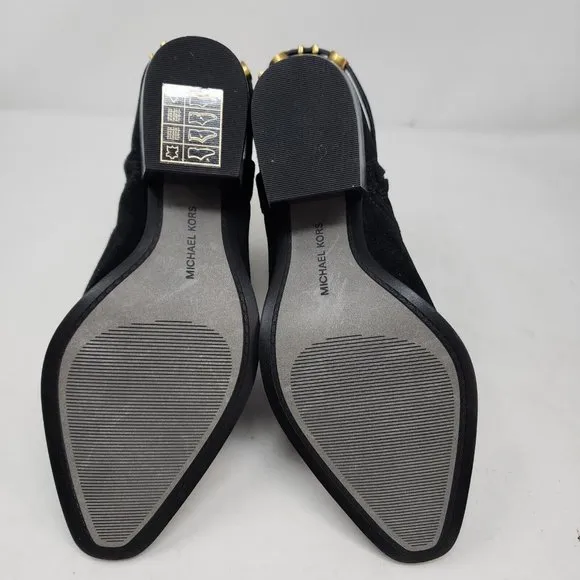 Michael Kors Boots Womens 6.5 Black Goldie Suede Western Logo Spell Out Booties