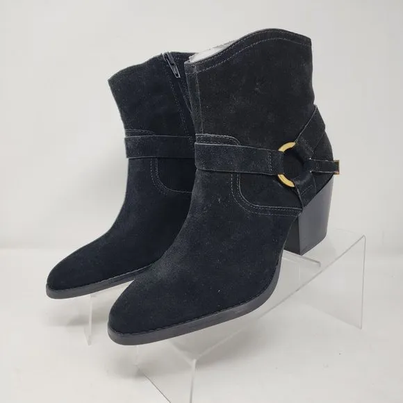 Michael Kors Boots Womens 6.5 Black Goldie Suede Western Logo Spell Out Booties