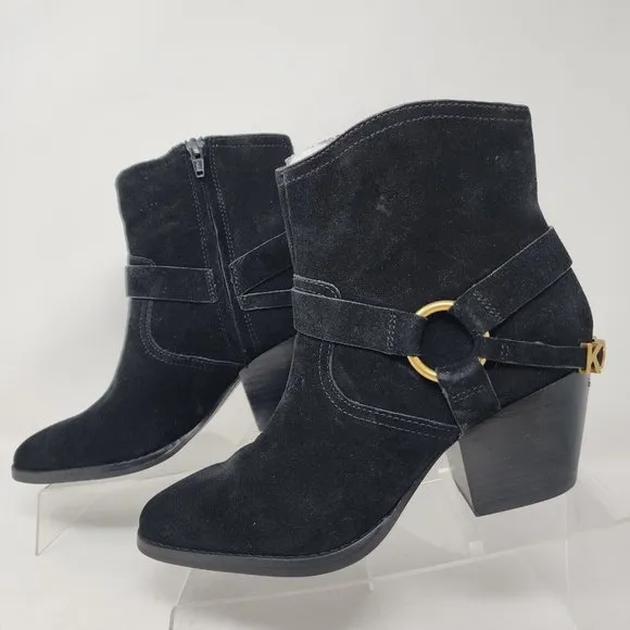 Michael Kors Boots Womens 6.5 Black Goldie Suede Western Logo Spell Out Booties