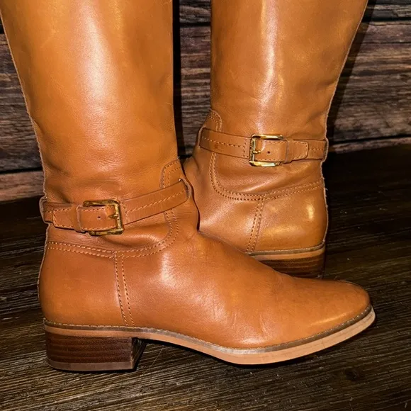 Michael Kors Brown Leather Buckle Riding Boots sz7