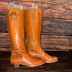 Michael Kors Brown Leather Buckle Riding Boots sz7