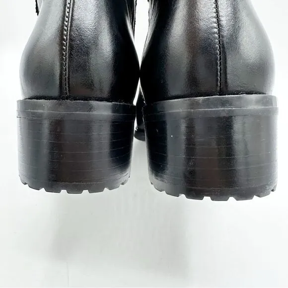Michael Kors Chunky Heel Moto Boot Black Silver Buckles Lug Sole Sz 7.5