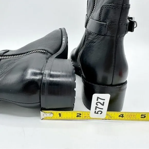 Michael Kors Chunky Heel Moto Boot Black Silver Buckles Lug Sole Sz 7.5
