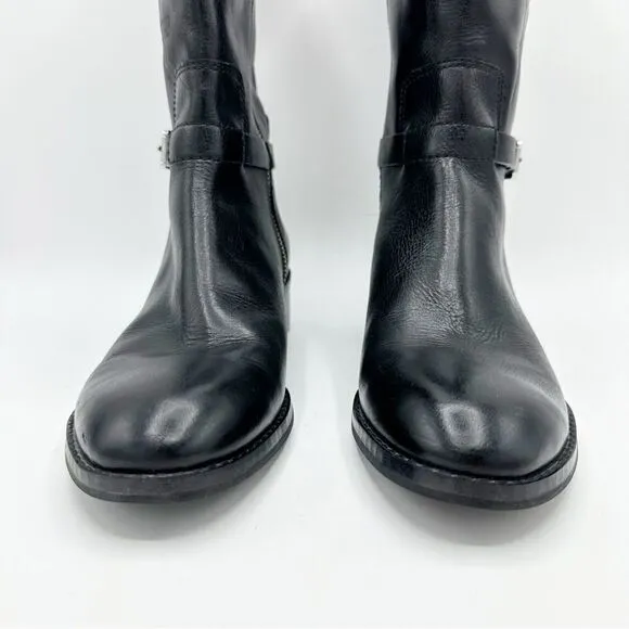 Michael Kors Chunky Heel Moto Boot Black Silver Buckles Lug Sole Sz 7.5
