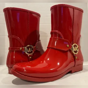 MICHAEL KORS Fulton Red Gold Waterproof Ankle Rain Boots Women’s Size 8