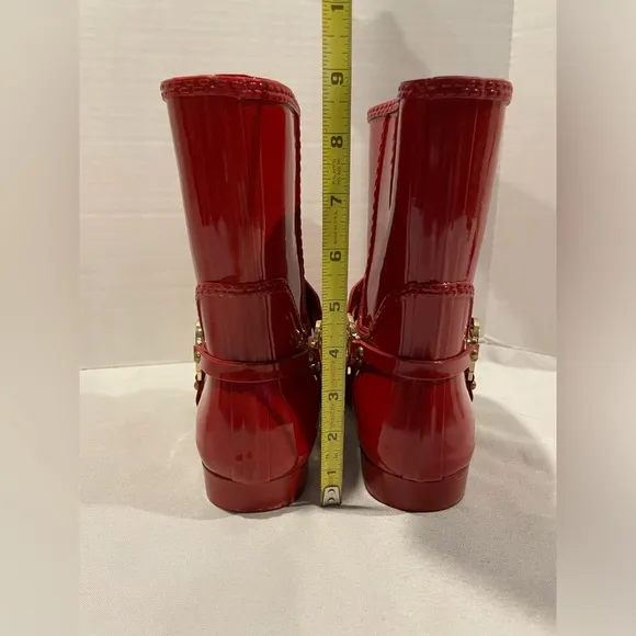 MICHAEL KORS Fulton Red Gold Waterproof Ankle Rain Boots Women’s Size 8