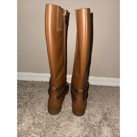 Michael Kors Rory Sz 10M Knee High Riding Boots Faux Leather Luggage Yellowstone