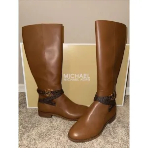 Michael Kors Rory Sz 10M Knee High Riding Boots Faux Leather Luggage Yellowstone