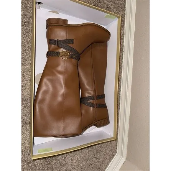 Michael Kors Rory Sz 10M Knee High Riding Boots Faux Leather Luggage Yellowstone