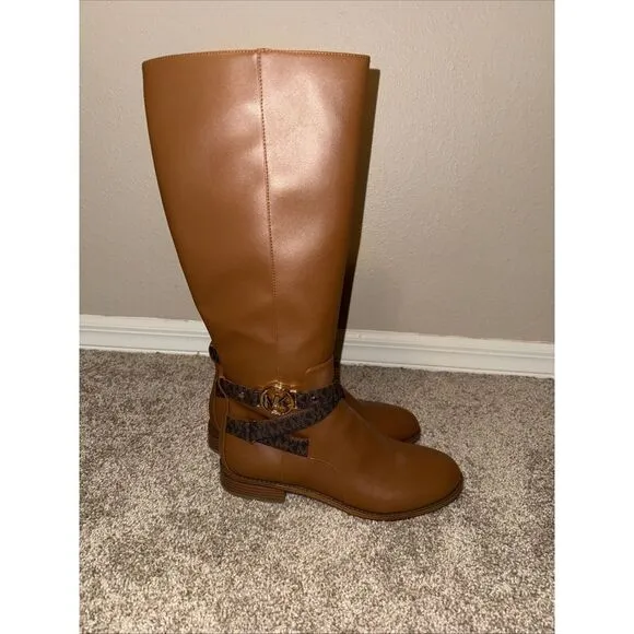 Michael Kors Rory Sz 10M Knee High Riding Boots Faux Leather Luggage Yellowstone