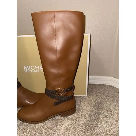 Michael Kors Rory Sz 10M Knee High Riding Boots Faux Leather Luggage Yellowstone