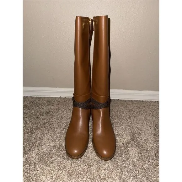Michael Kors Rory Sz 10M Knee High Riding Boots Faux Leather Luggage Yellowstone
