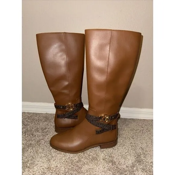 Michael Kors Rory Sz 10M Knee High Riding Boots Faux Leather Luggage Yellowstone