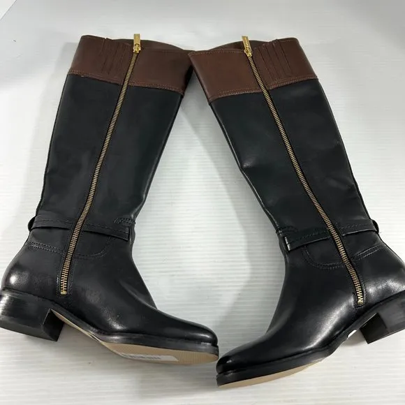 Michael Kors Womens Two Tone Leather Riding Boots Size 5.5 M Black Brown