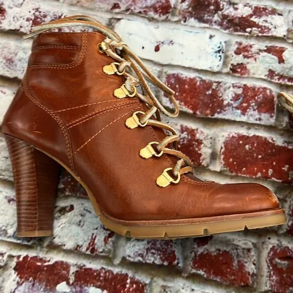 Michael Kors distressed brown leather ankle boots with raw leather tie