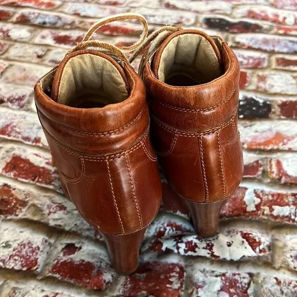 Michael Kors distressed brown leather ankle boots with raw leather tie