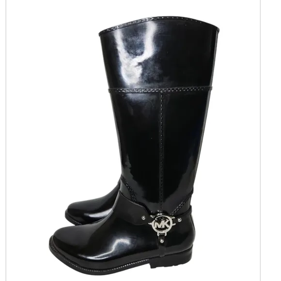 MICHAEL Michael Kors Fulton Tall Black Rain Boots Size 9