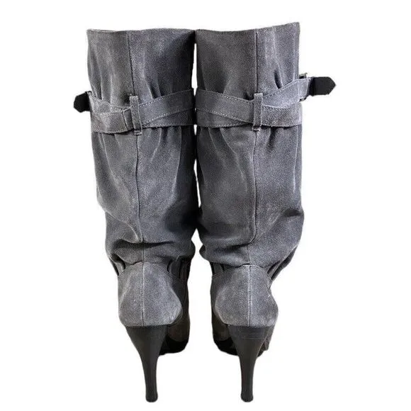 MICHAEL Michael Kors Kincade Gray Suede Slouch High Heel Pull-on Boots Sz 7.5 M