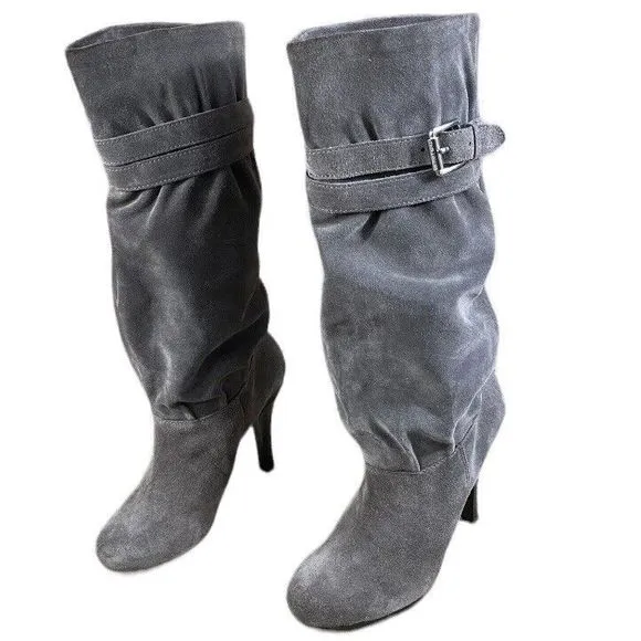 MICHAEL Michael Kors Kincade Gray Suede Slouch High Heel Pull-on Boots Sz 7.5 M