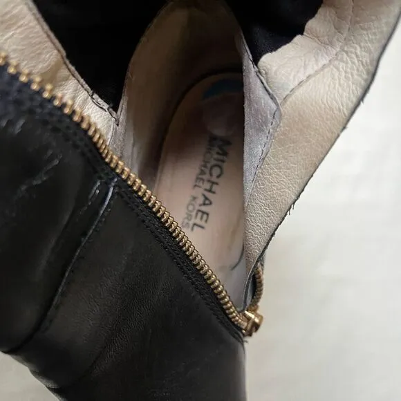 MICHAEL Michael Kors Knee High Riding Boots Black Leather Wedge Heel 6.5