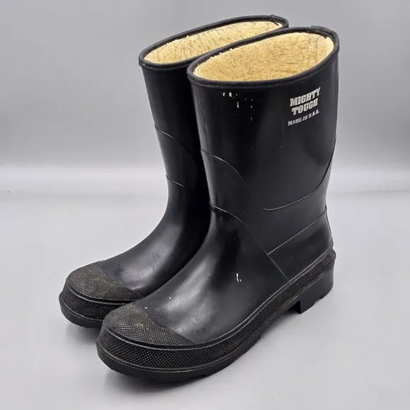 Mighty Tough Men's Size 10 US Vintage USA Made Black Rubber Sherpa Winter Boots