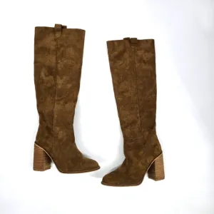 Mi.iM Shoe Women's 7 Tan Brown Suede Over The Knee Boots Chunky Heel