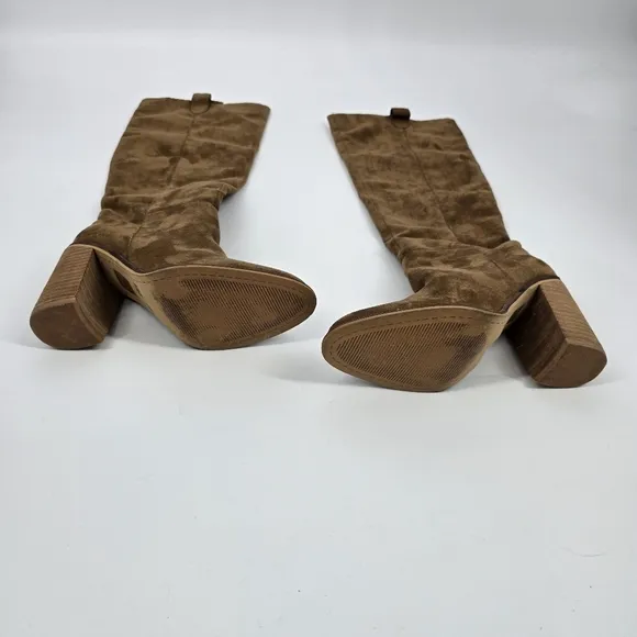Mi.iM Shoe Women's 7 Tan Brown Suede Over The Knee Boots Chunky Heel