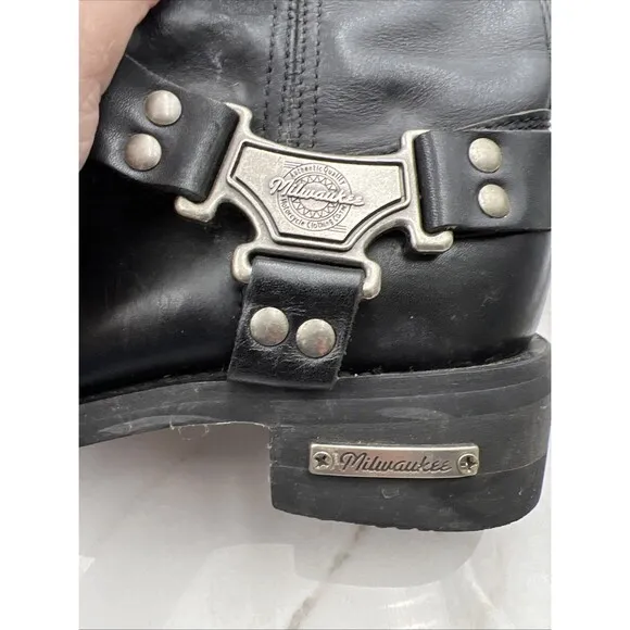Milwaukee Boots Mens 11.5D Harness Motorcycle Black Leather MB410 Square Toe Zip