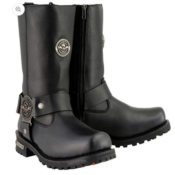 Milwaukee Leather Men's Black 11-inch Classic Harness Square Toe Boots, 9.5