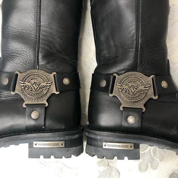 Milwaukee Leather Men's Black 11-inch Classic Harness Square Toe Boots, 9.5