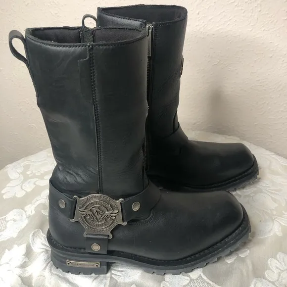 Milwaukee Leather Men's Black 11-inch Classic Harness Square Toe Boots, 9.5