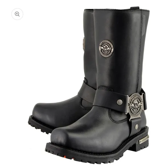 Milwaukee Leather Men's Black 11-inch Classic Harness Square Toe Boots, 9.5
