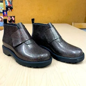 Mini Melissa Chelsea Boots Girls 3 Black Multi Glitter Velcro Water Resistant