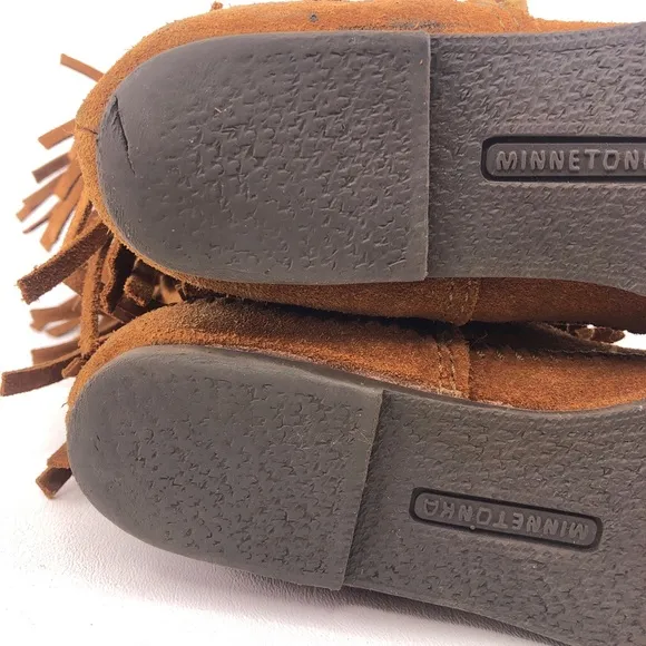 Minnetonka Brown Suede 3-Layer Fringe Moccasin Boots 5